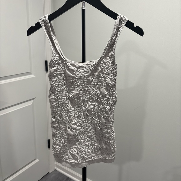 Scala Light Gray Textured Ruched Tank Top - Picture 5 of 6